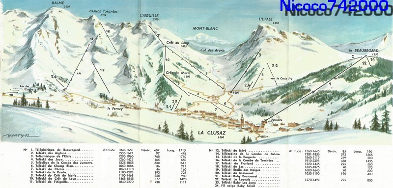 plan des pistes la clusaz fin des annes 60